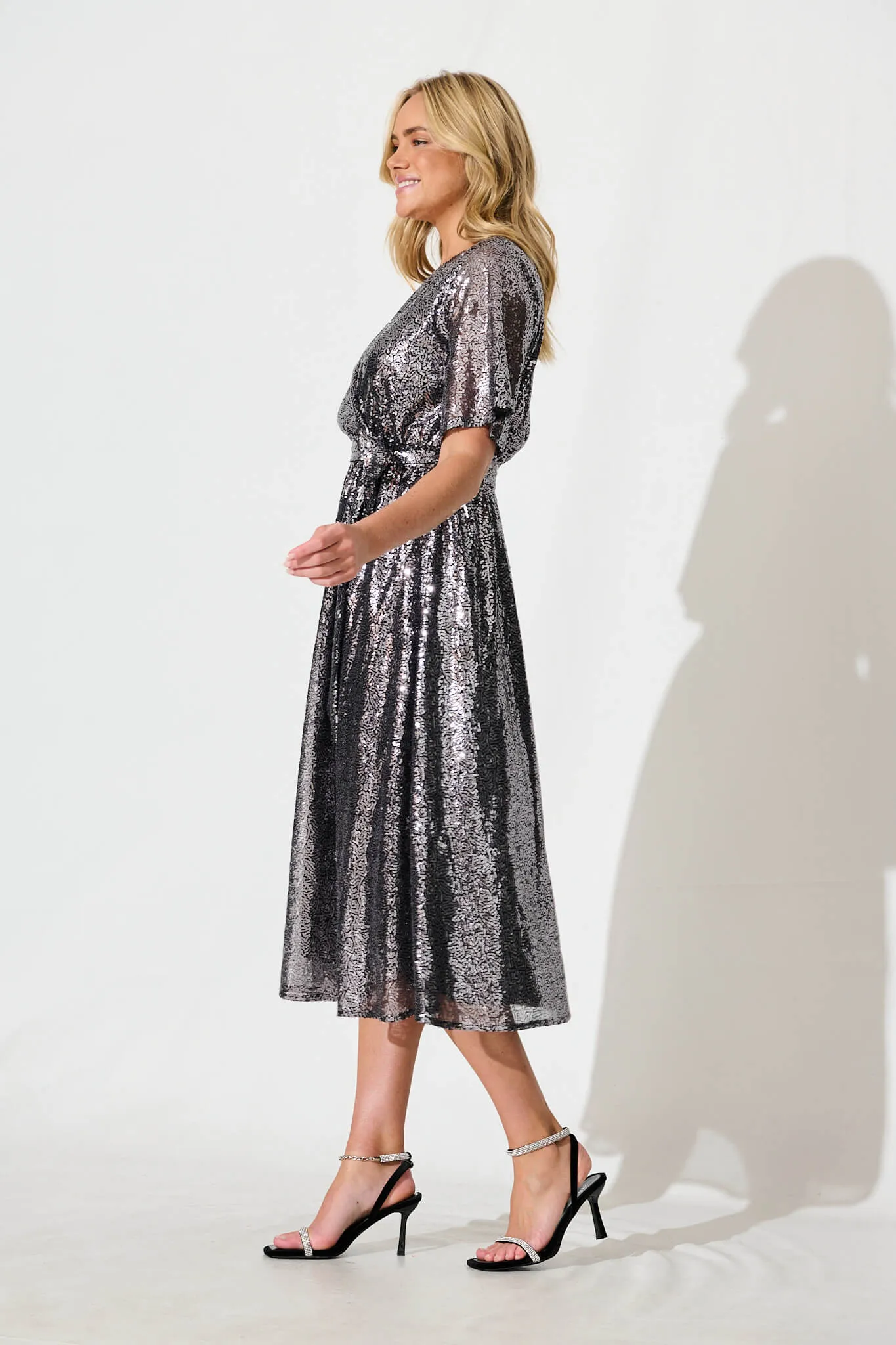 Sparkling Gray Midi Dress