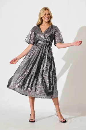 Sparkling Gray Midi Dress