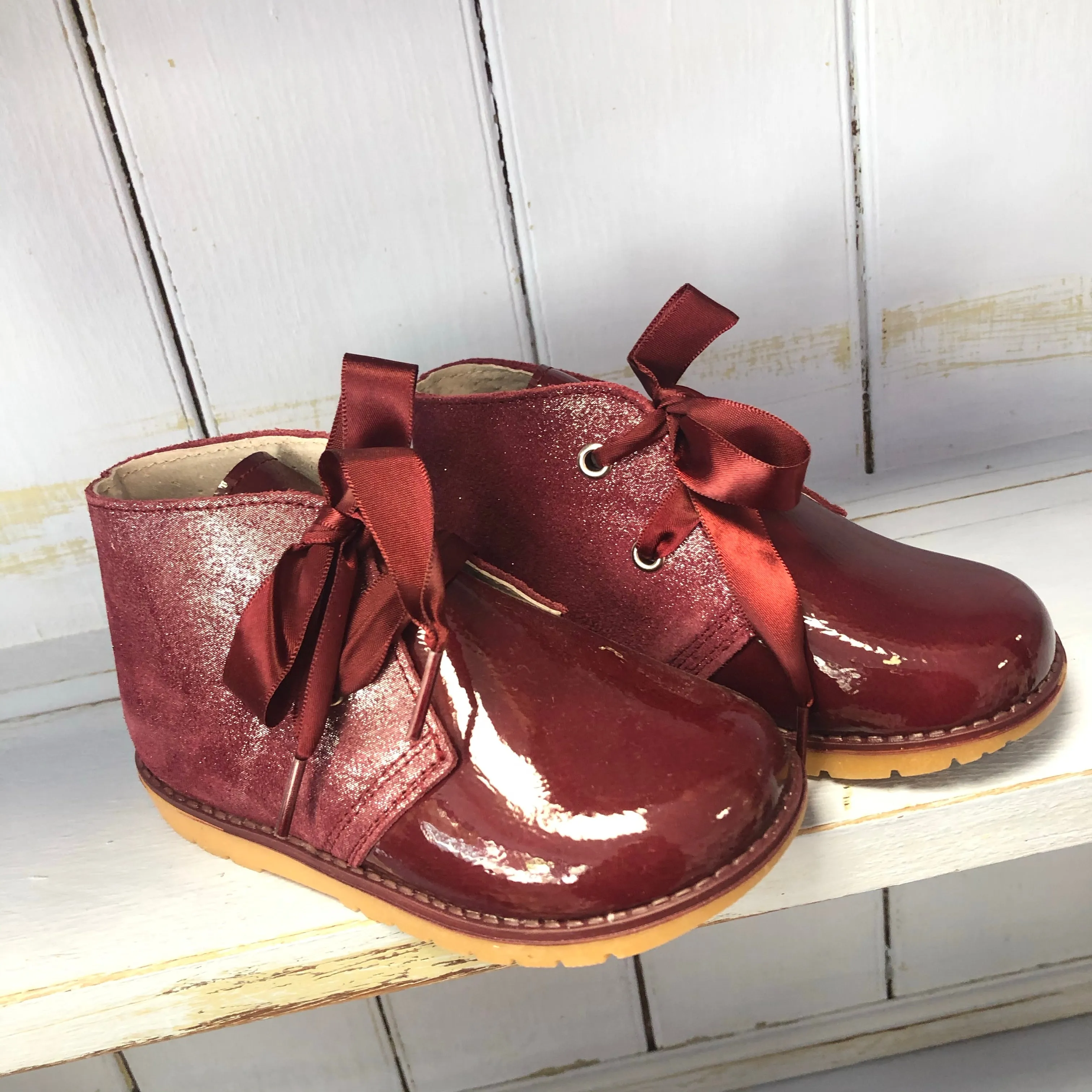 Sparkly Burgundy Tie Up Boots