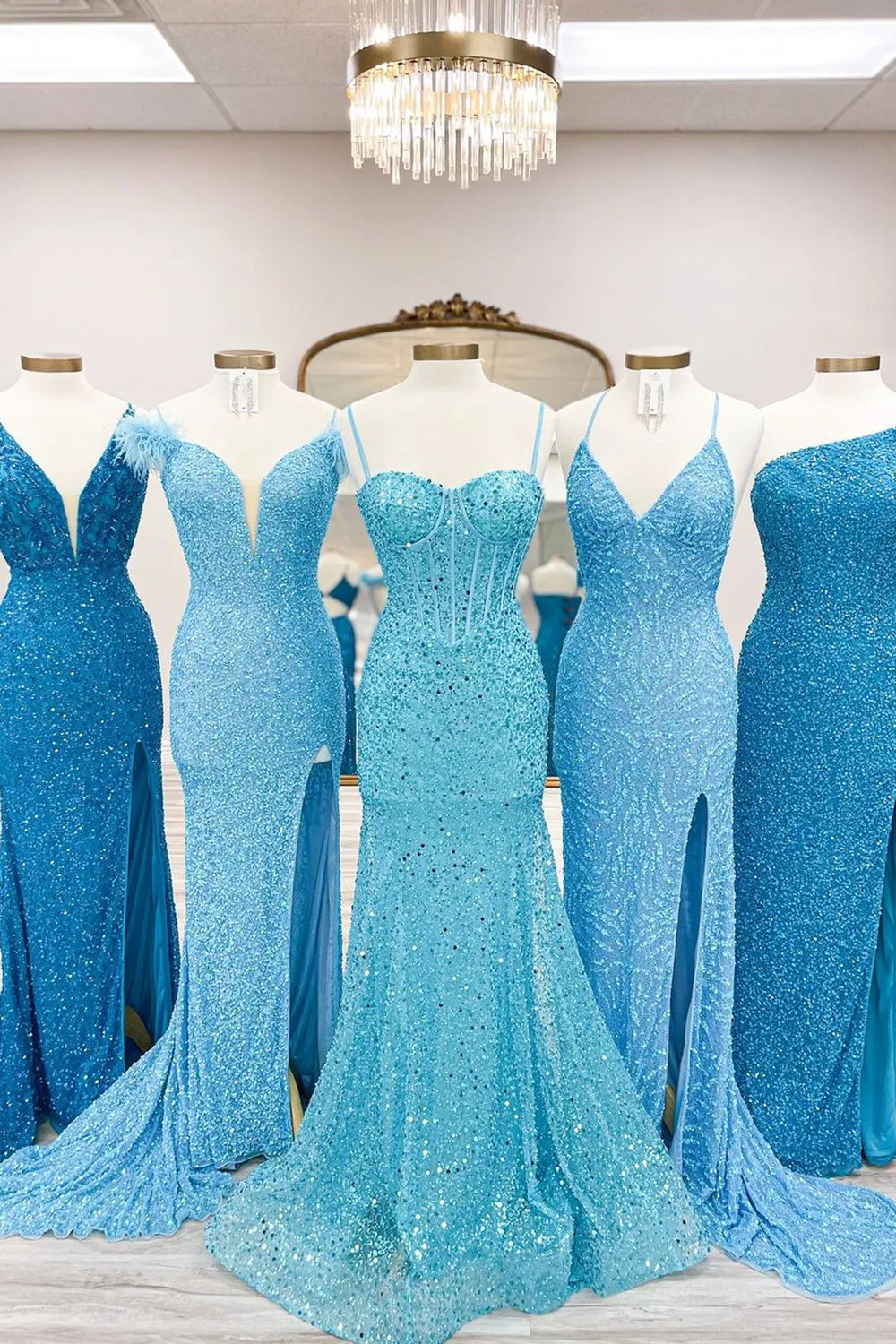 Sparkly Dark Green Corset Mermaid Long Prom Dress with Slit