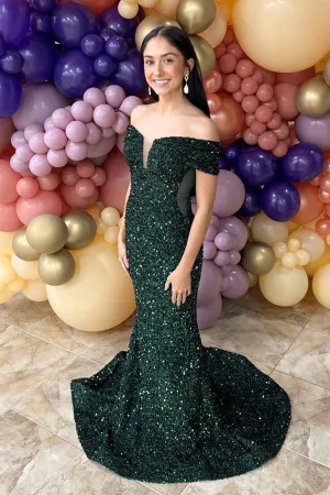Sparkly Dark Green Sequin Mermaid Long Prom Dress