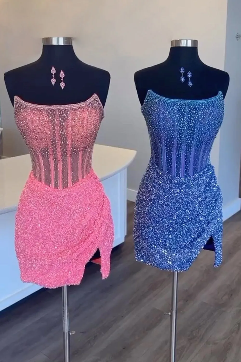 Sparkly Golden Strapless Tight Corset Rhinestones Short Prom Dress