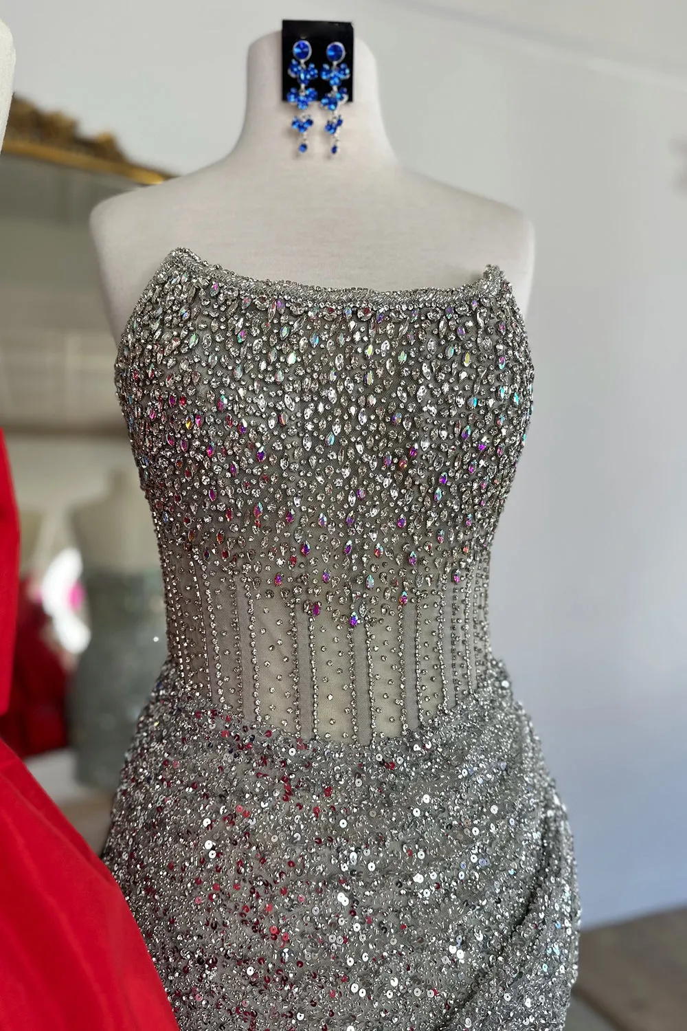 Sparkly Golden Strapless Tight Corset Rhinestones Short Prom Dress