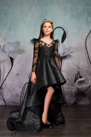 Sparkly High-Low  Black Flower Girl Dress