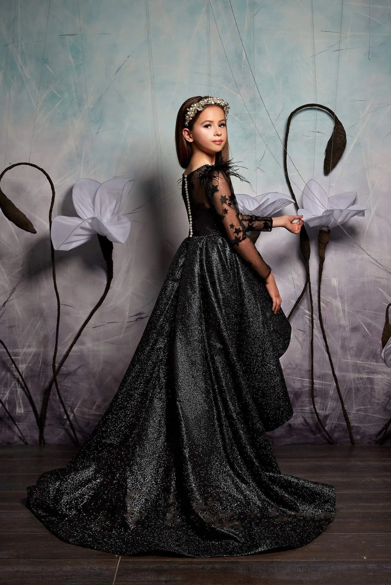 Sparkly High-Low  Black Flower Girl Dress