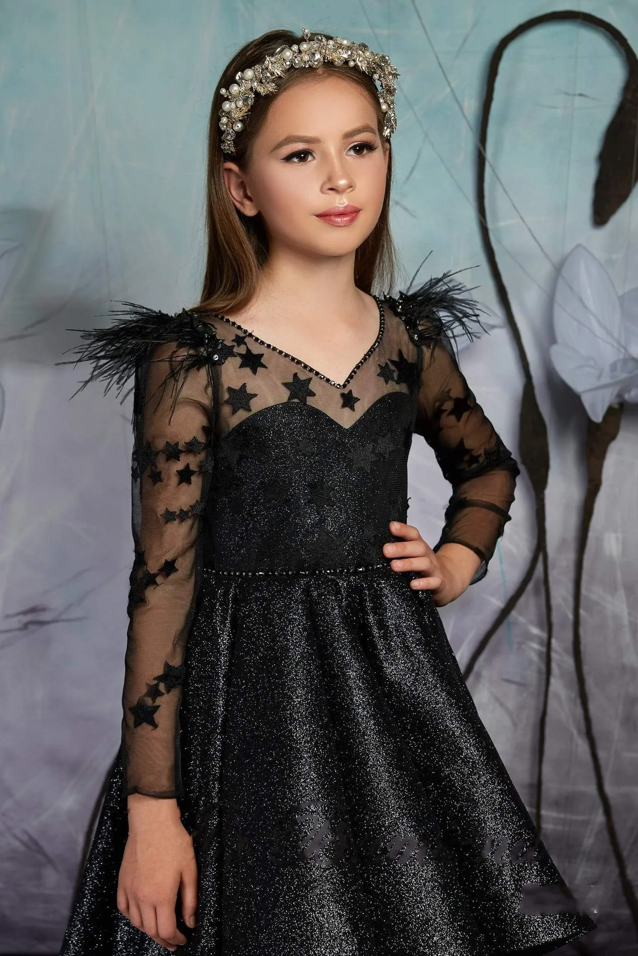 Sparkly High-Low  Black Flower Girl Dress
