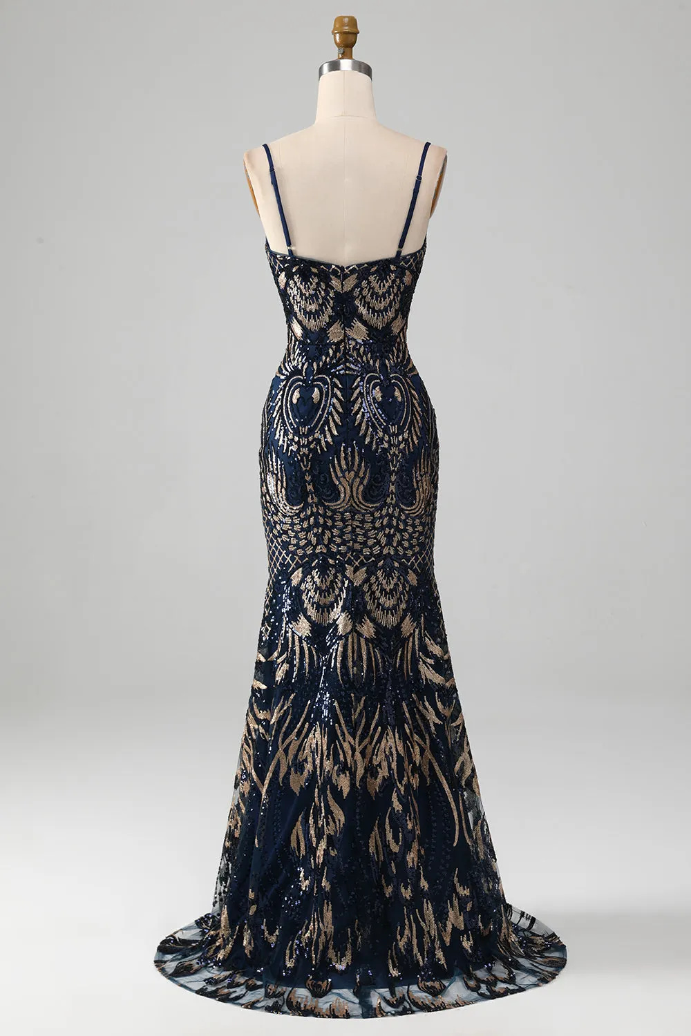 Sparkly Navy Spaghetti Straps Mermaid Formal Dress