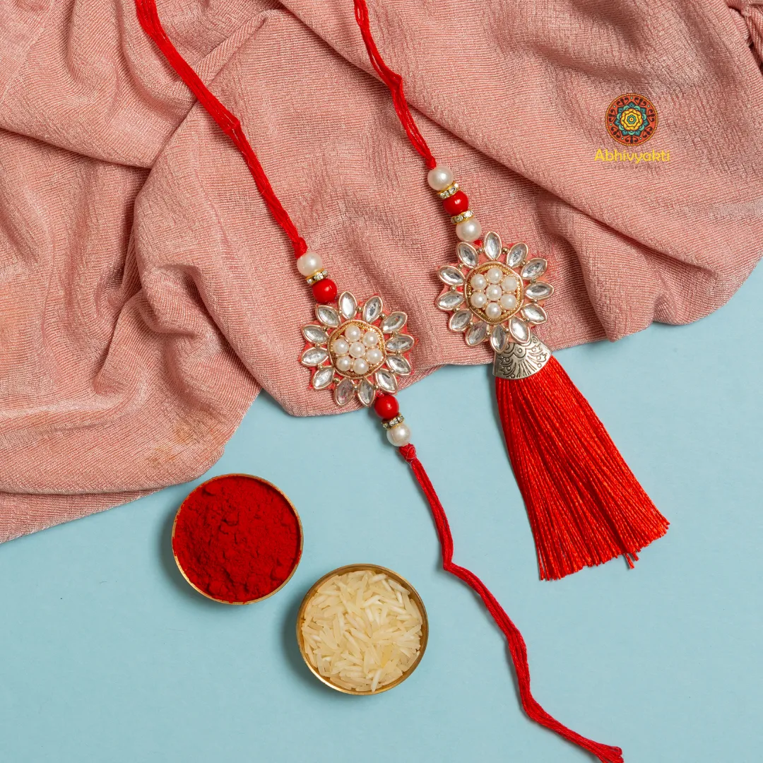 Sparkly Red Kundan Rakhi Lumba (INDIA) FREE SHIPPING