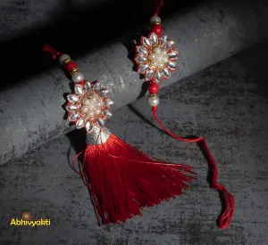 Sparkly Red Kundan Rakhi Lumba (INDIA) FREE SHIPPING