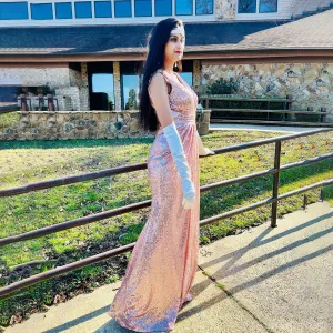 Sparkly Sequins V-neck Sleeveless Mermaid Long Bridesmaid Dresses Online, BG432