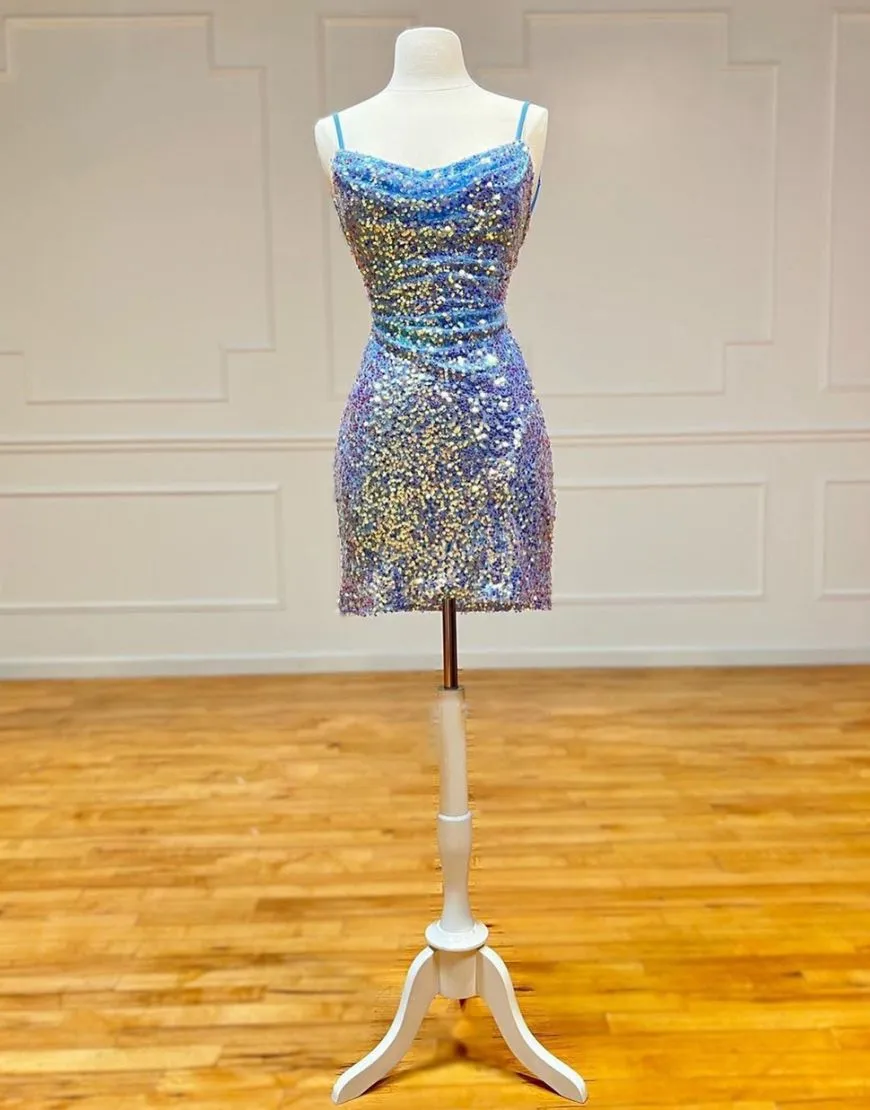 Sparkly Spaghetti Straps Sequin Homecoming Dress