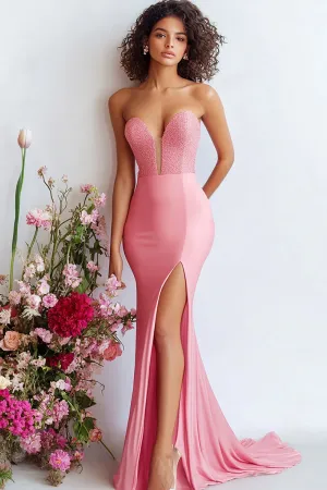 Sparkly Watermelon Sequin Mermaid Long Prom Dress with Slit