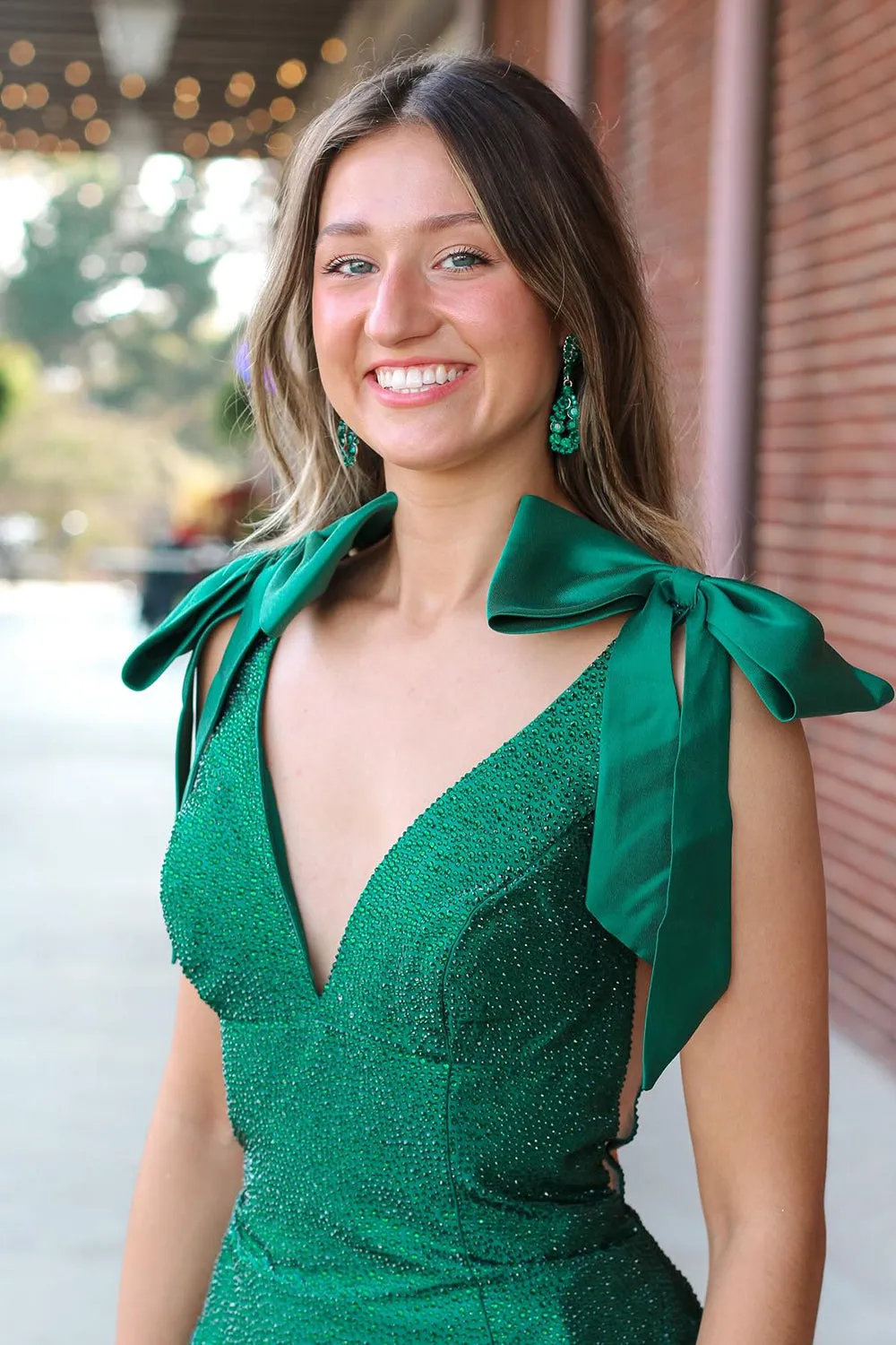 Sparkly Yellow Beaded Bowknot Long Formal Dress