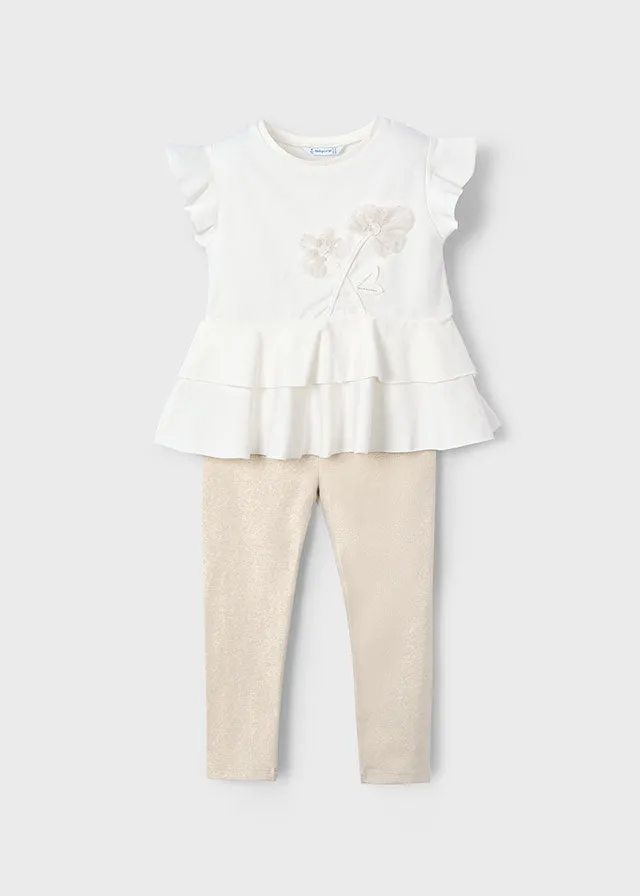 SS25 Mayoral Girls Ivory & Gold Leggings Set 3704