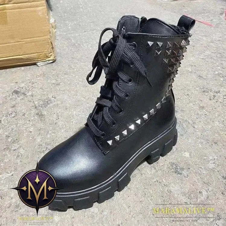 Studded Round Toe Boots Women's Plus Size Short Boots