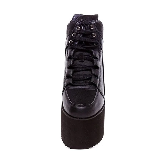 Super Stylish Women Ankle Boots Fashion Round Toe Wedges Boots Elegant Black Shoes Woman Plus US Size 4-15