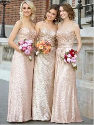 Sweetheart Strapless Sequins Bridesmaid Dresses Floor Length
