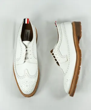 THOM BROWNE - Pebbled Leather Brogue Wingtip LOGO Oxfords - 12