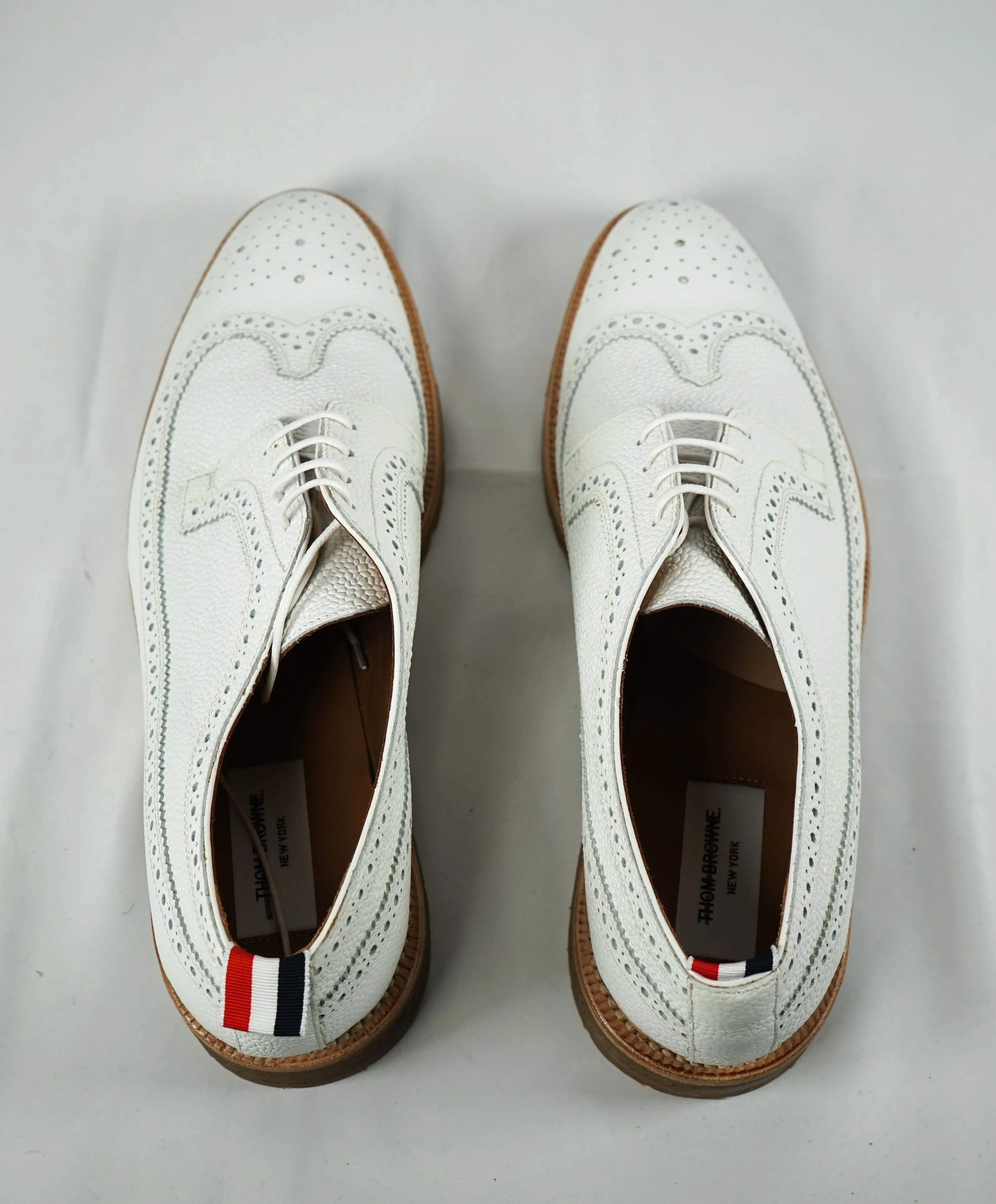 THOM BROWNE - Pebbled Leather Brogue Wingtip LOGO Oxfords - 12