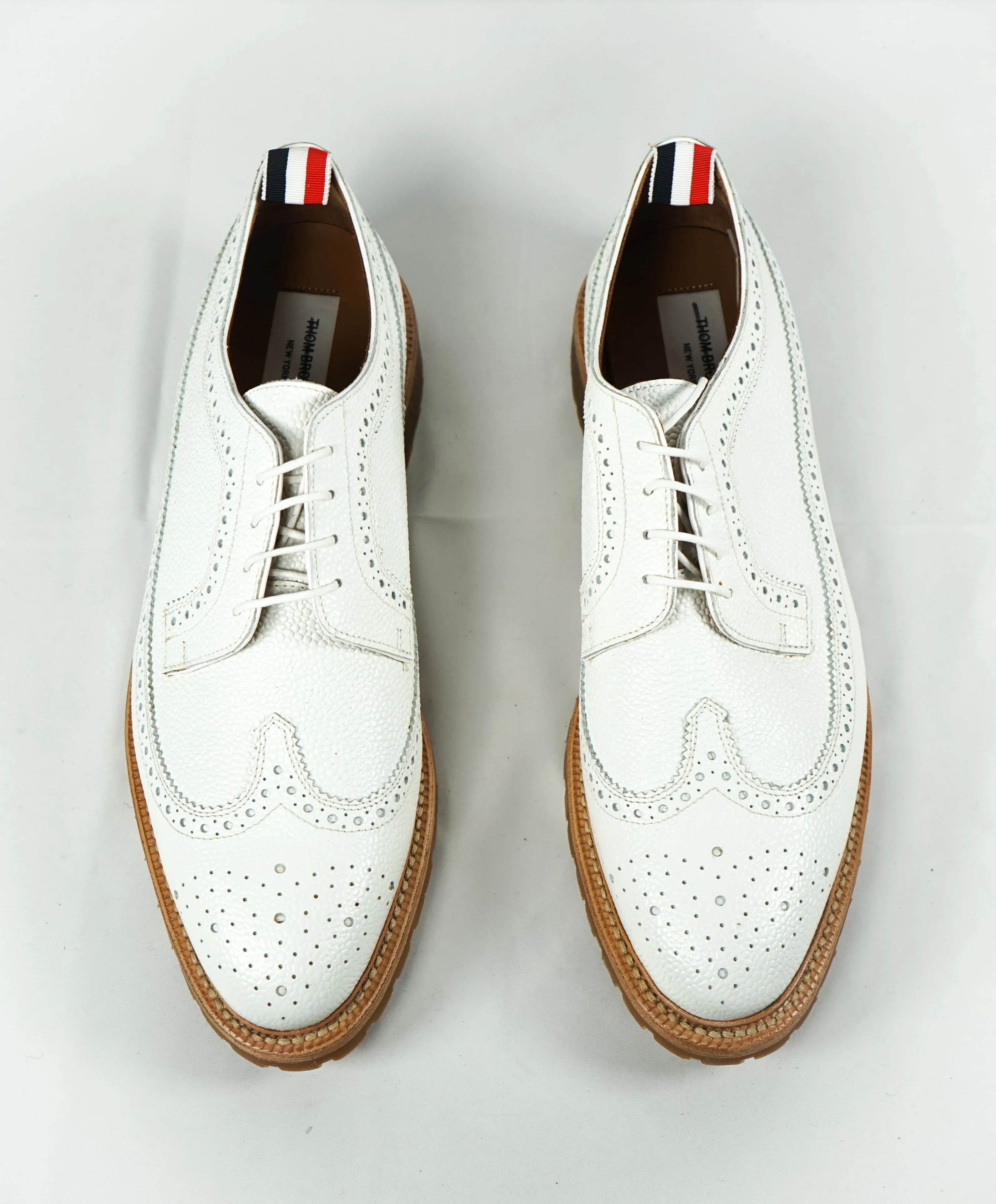 THOM BROWNE - Pebbled Leather Brogue Wingtip LOGO Oxfords - 12