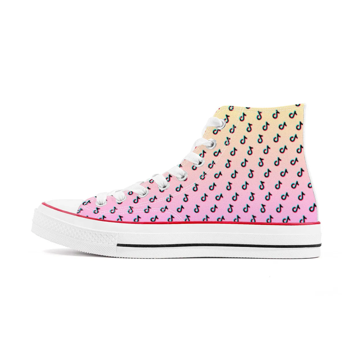 TikTok High Top Canvas Shoes - Pink and Yellow TikTok Sneakers