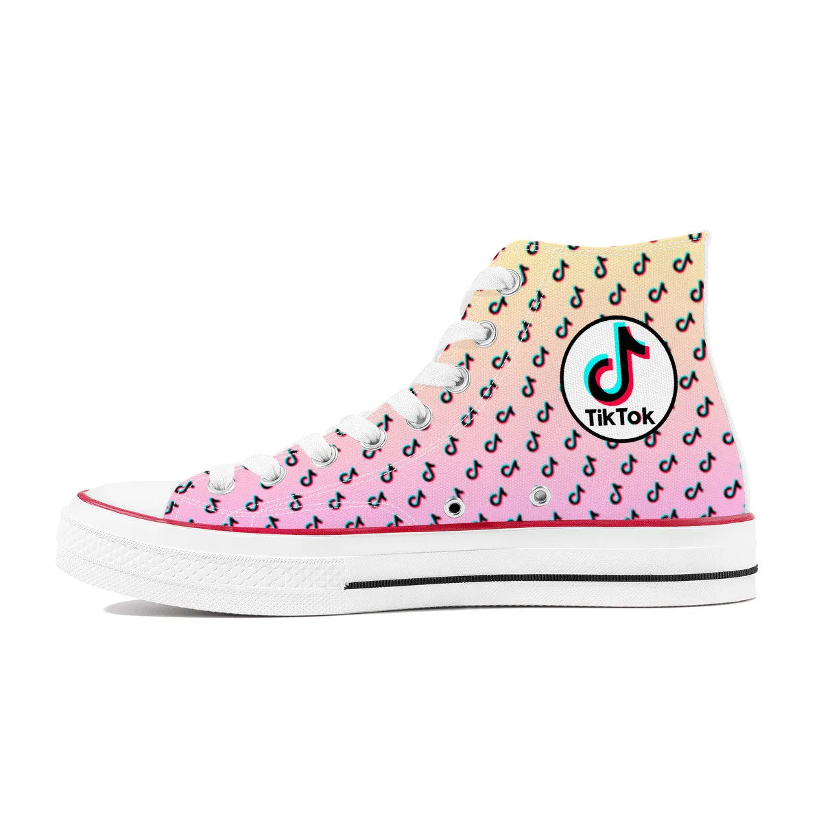 TikTok High Top Canvas Shoes - Pink and Yellow TikTok Sneakers