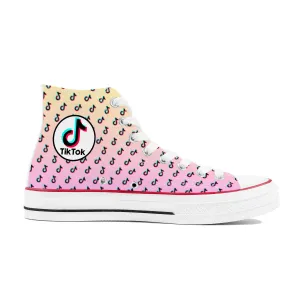 TikTok High Top Canvas Shoes - Pink and Yellow TikTok Sneakers