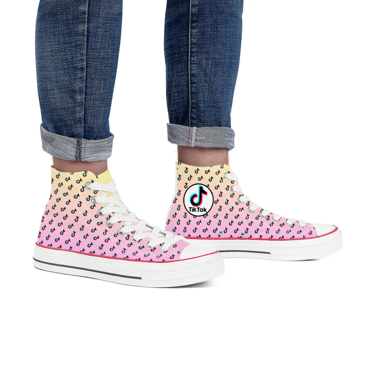 TikTok High Top Canvas Shoes - Pink and Yellow TikTok Sneakers