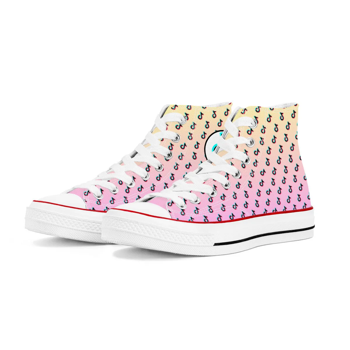 TikTok High Top Canvas Shoes - Pink and Yellow TikTok Sneakers