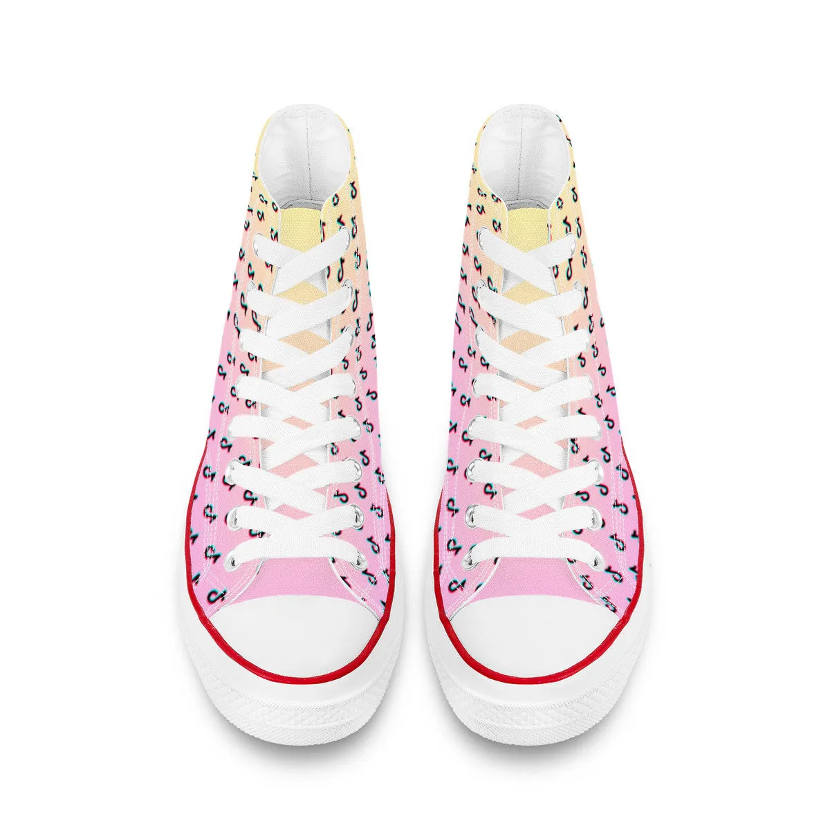 TikTok High Top Canvas Shoes - Pink and Yellow TikTok Sneakers