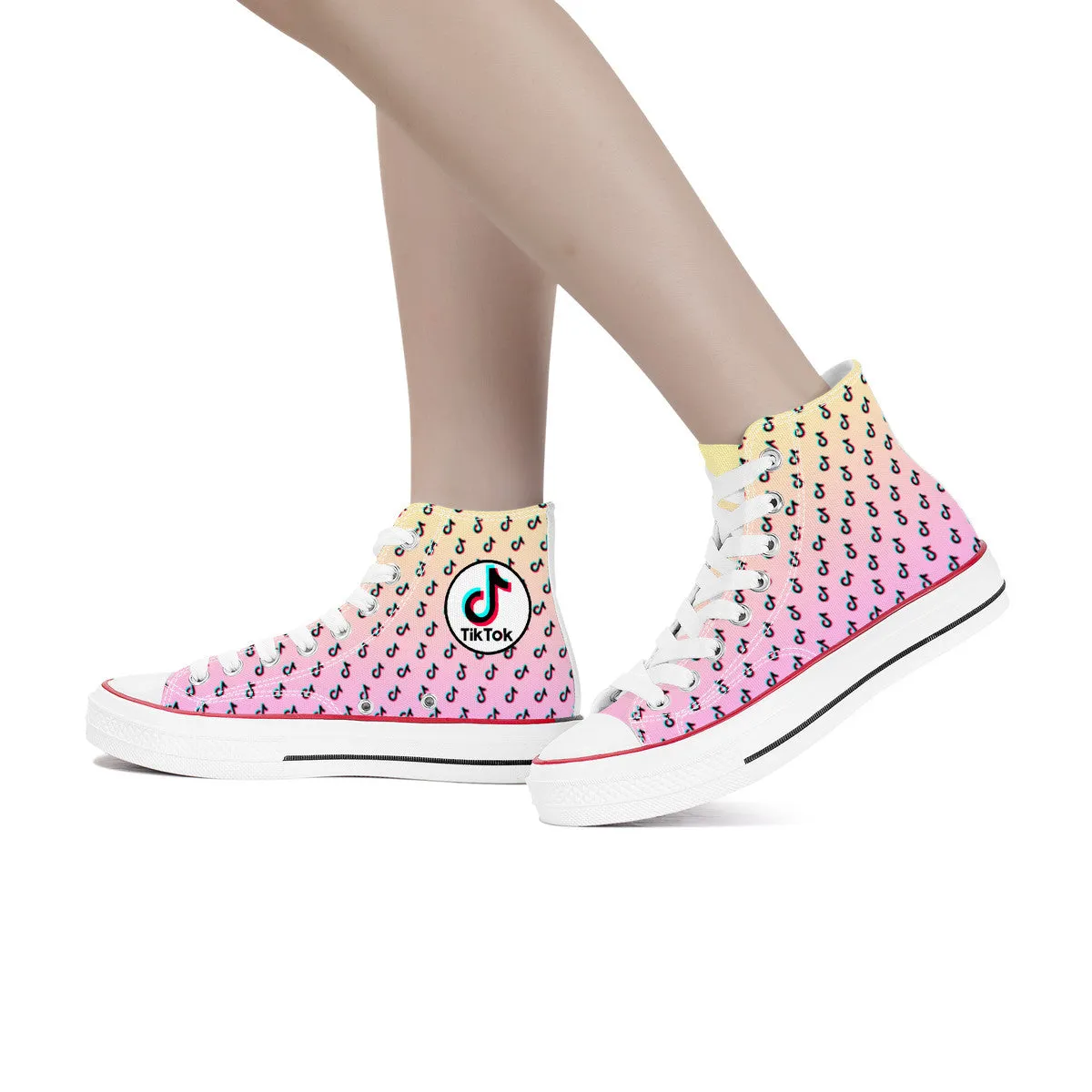 TikTok High Top Canvas Shoes - Pink and Yellow TikTok Sneakers