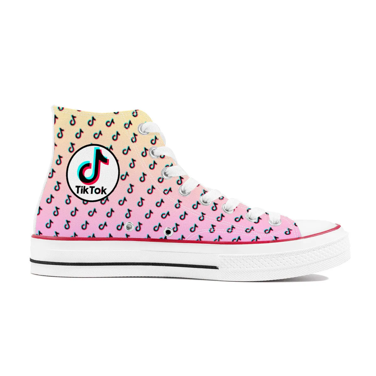 TikTok High Top Canvas Shoes - Pink and Yellow TikTok Sneakers