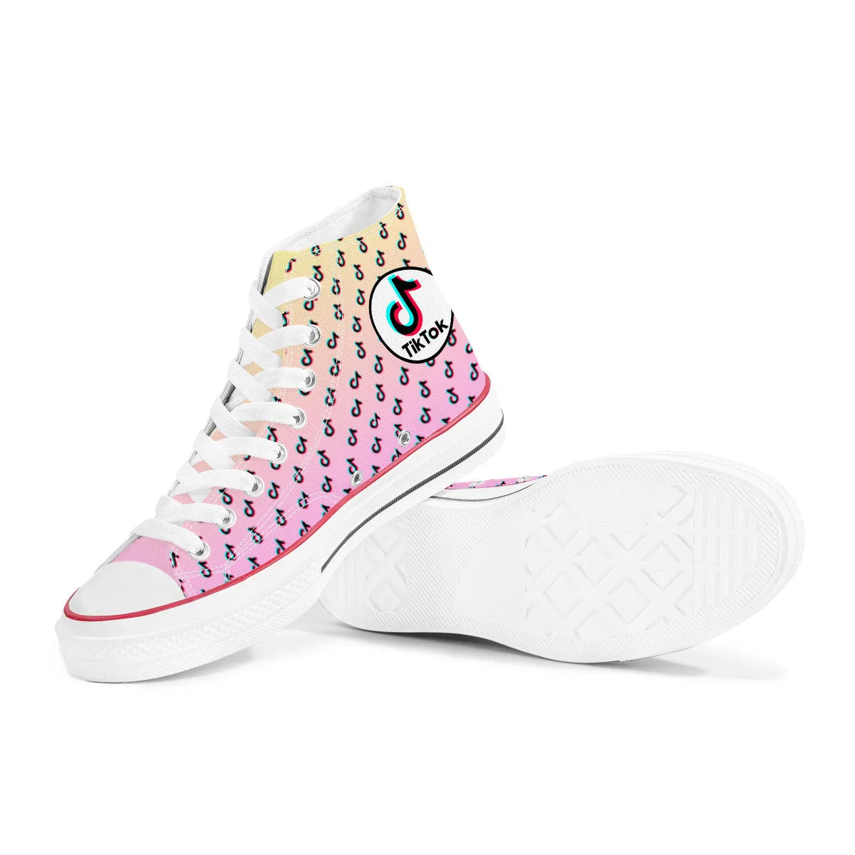 TikTok High Top Canvas Shoes - Pink and Yellow TikTok Sneakers