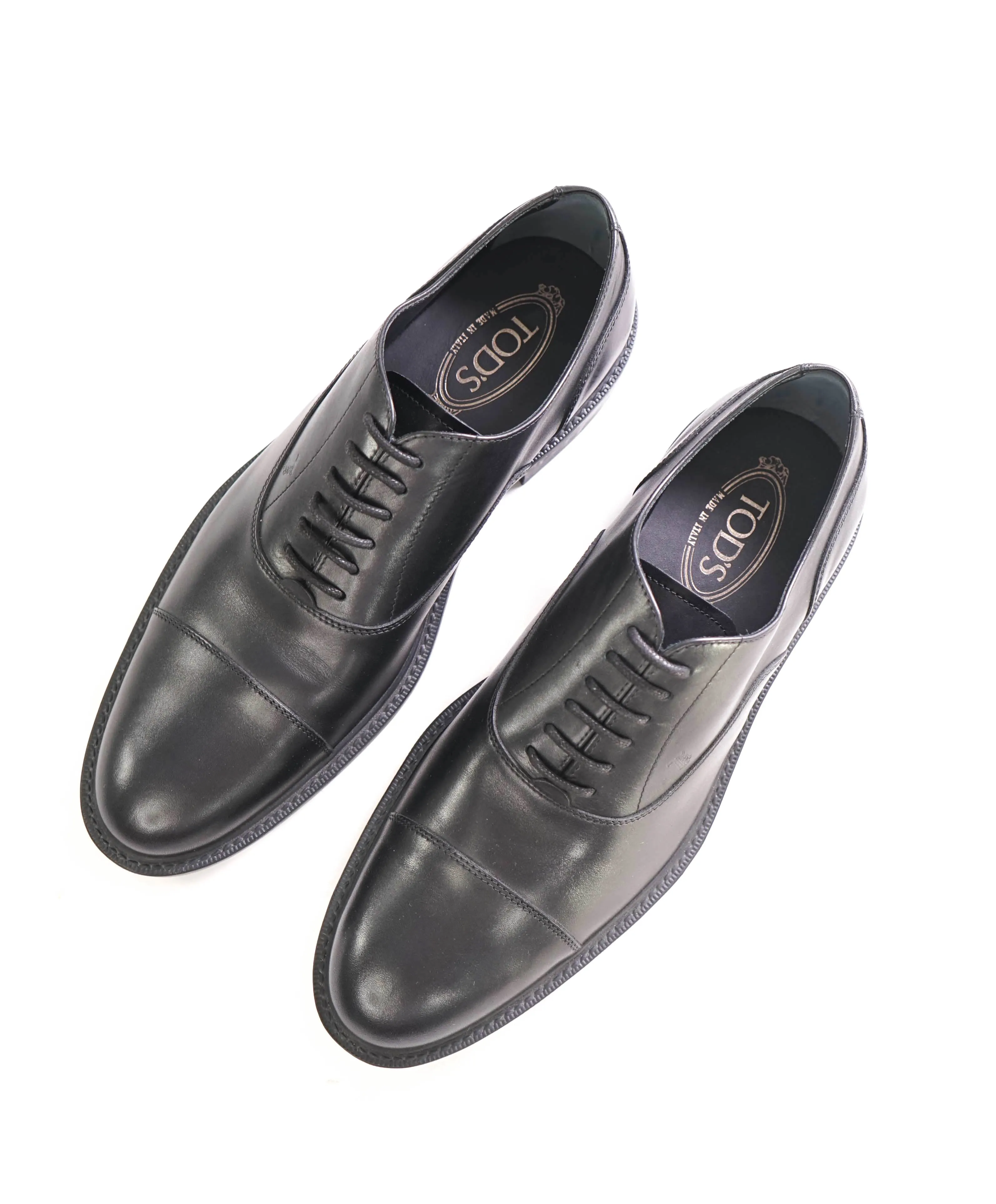 TOD’S - Solid Black Classic Cap Toe Lace-Up Oxfords - 10 US (9 IT)