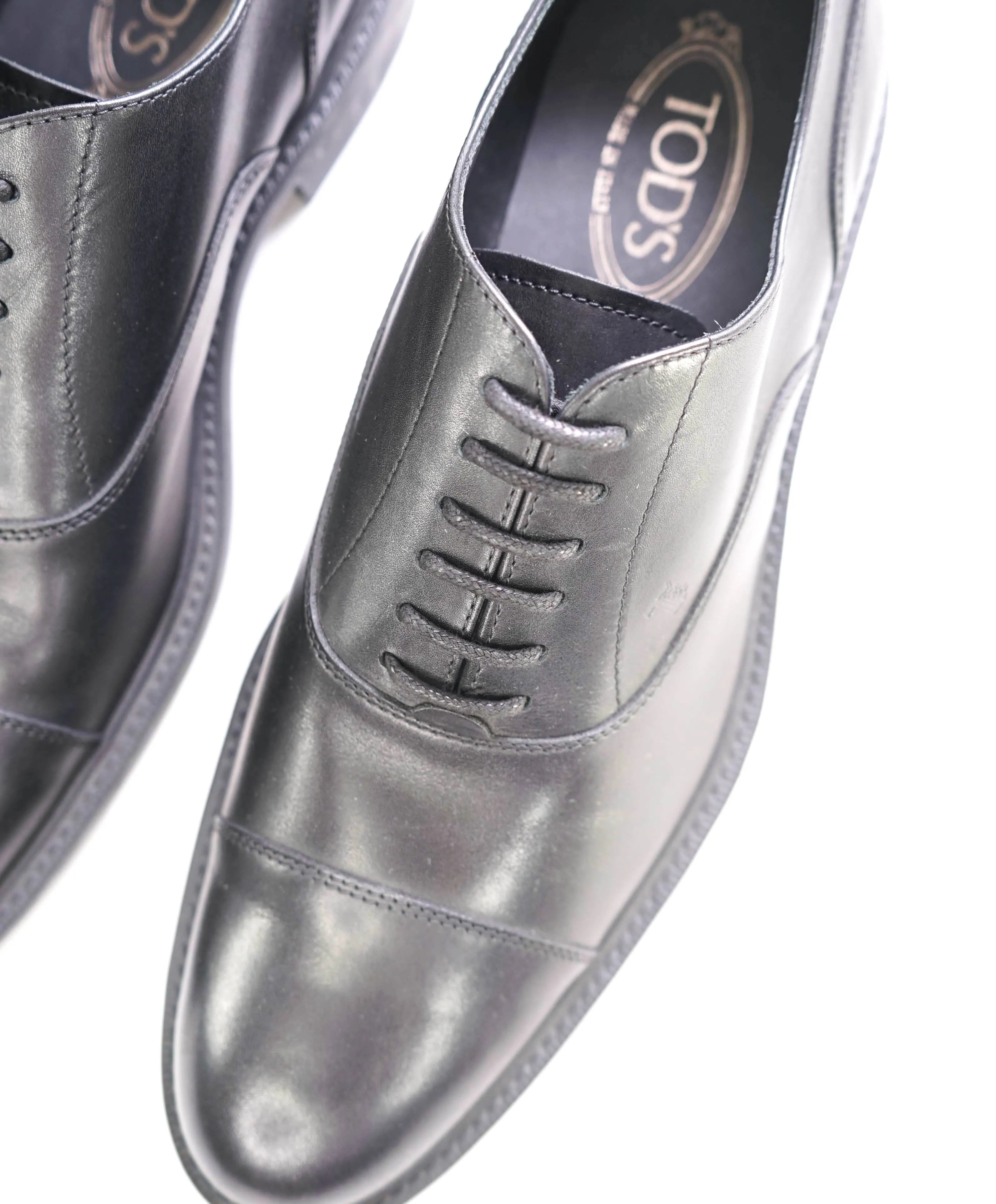 TOD’S - Solid Black Classic Cap Toe Lace-Up Oxfords - 10 US (9 IT)