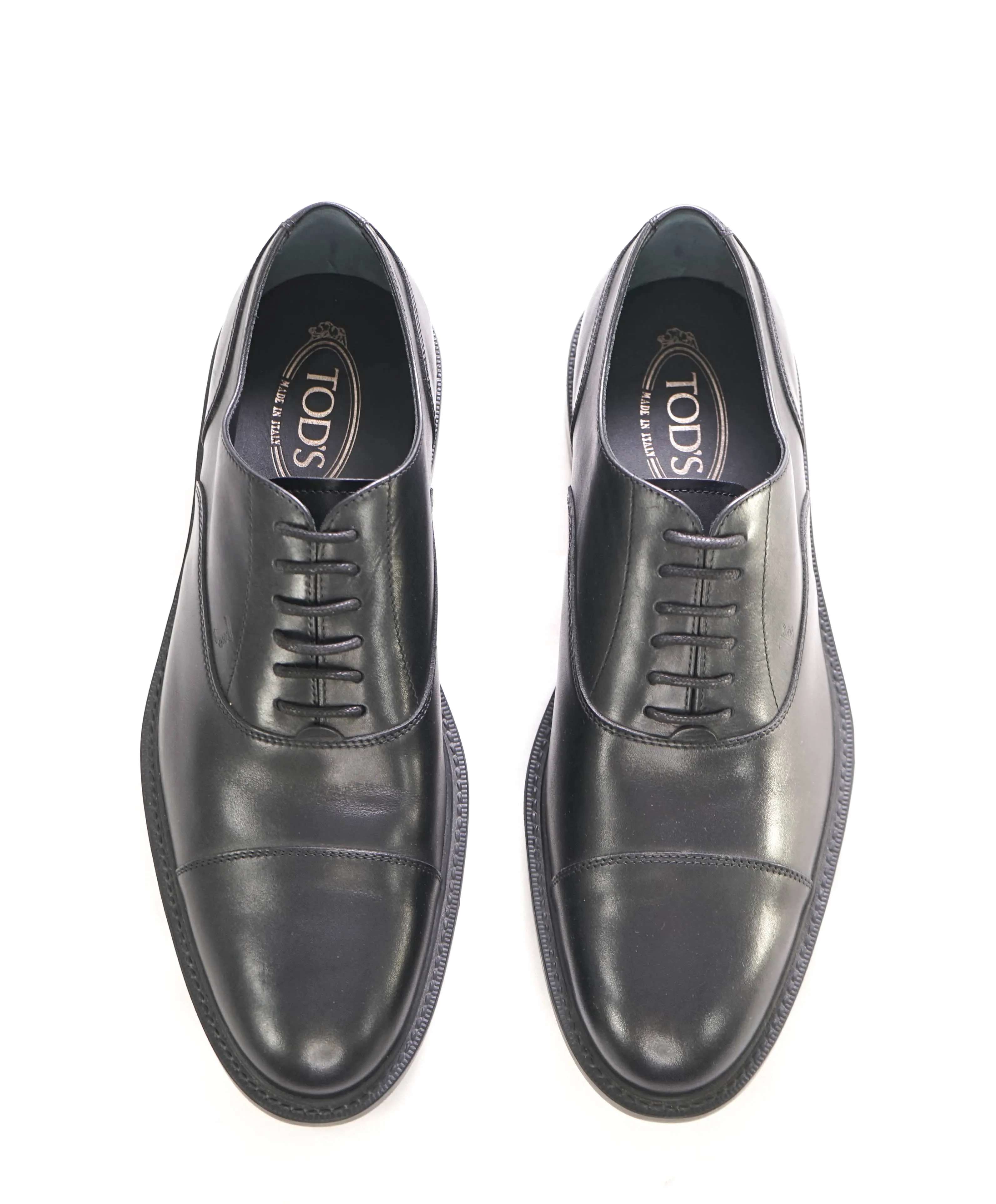 TOD’S - Solid Black Classic Cap Toe Lace-Up Oxfords - 10 US (9 IT)