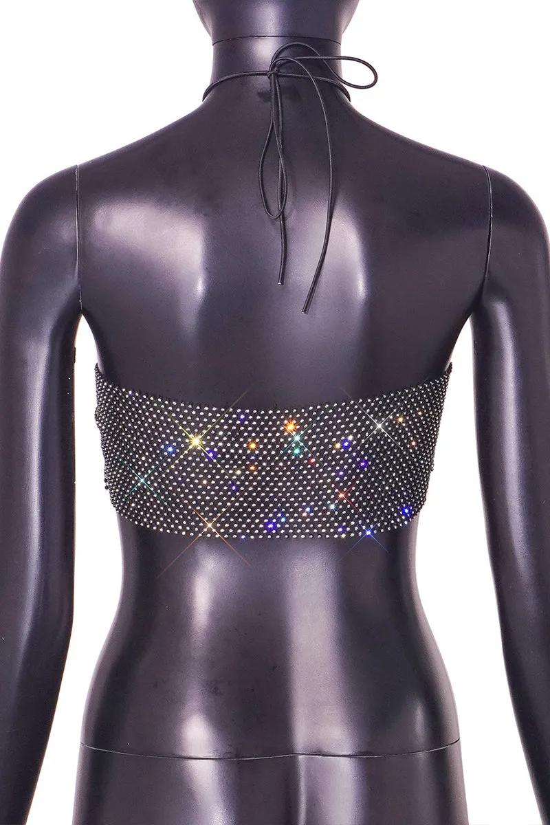 TQ3585 Fishnet Rhinestones Top