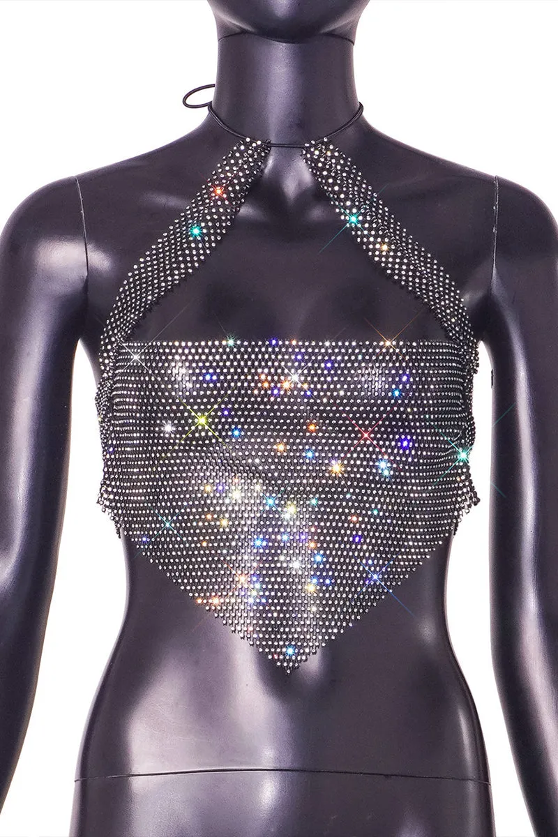 TQ3585 Fishnet Rhinestones Top