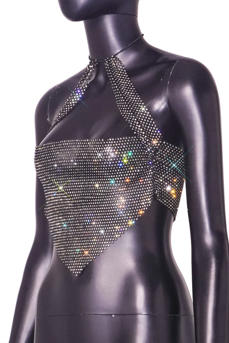 TQ3585 Fishnet Rhinestones Top