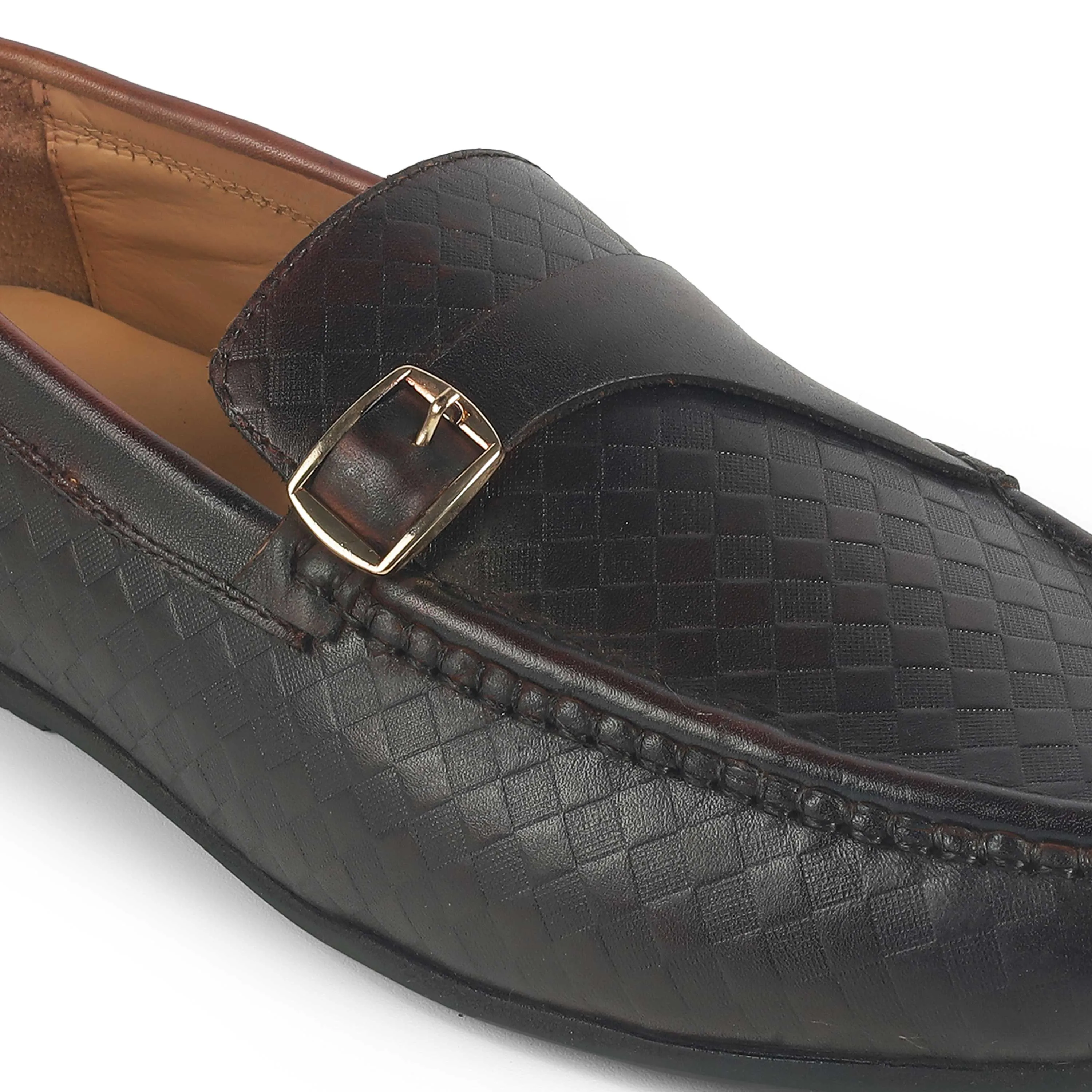 Tresmode Smat Brown Men's Leather Single Monk Shoes