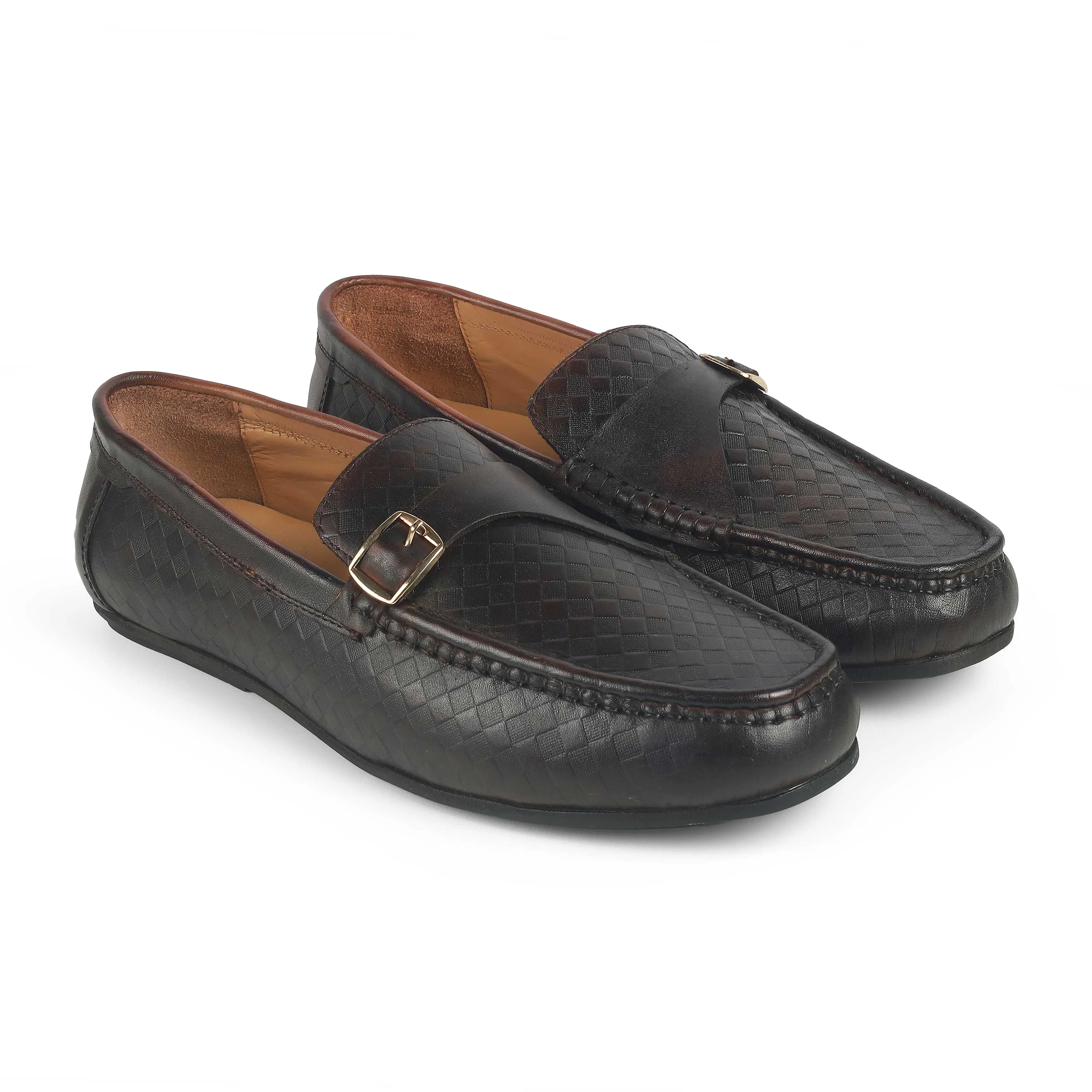 Tresmode Smat Brown Men's Leather Single Monk Shoes