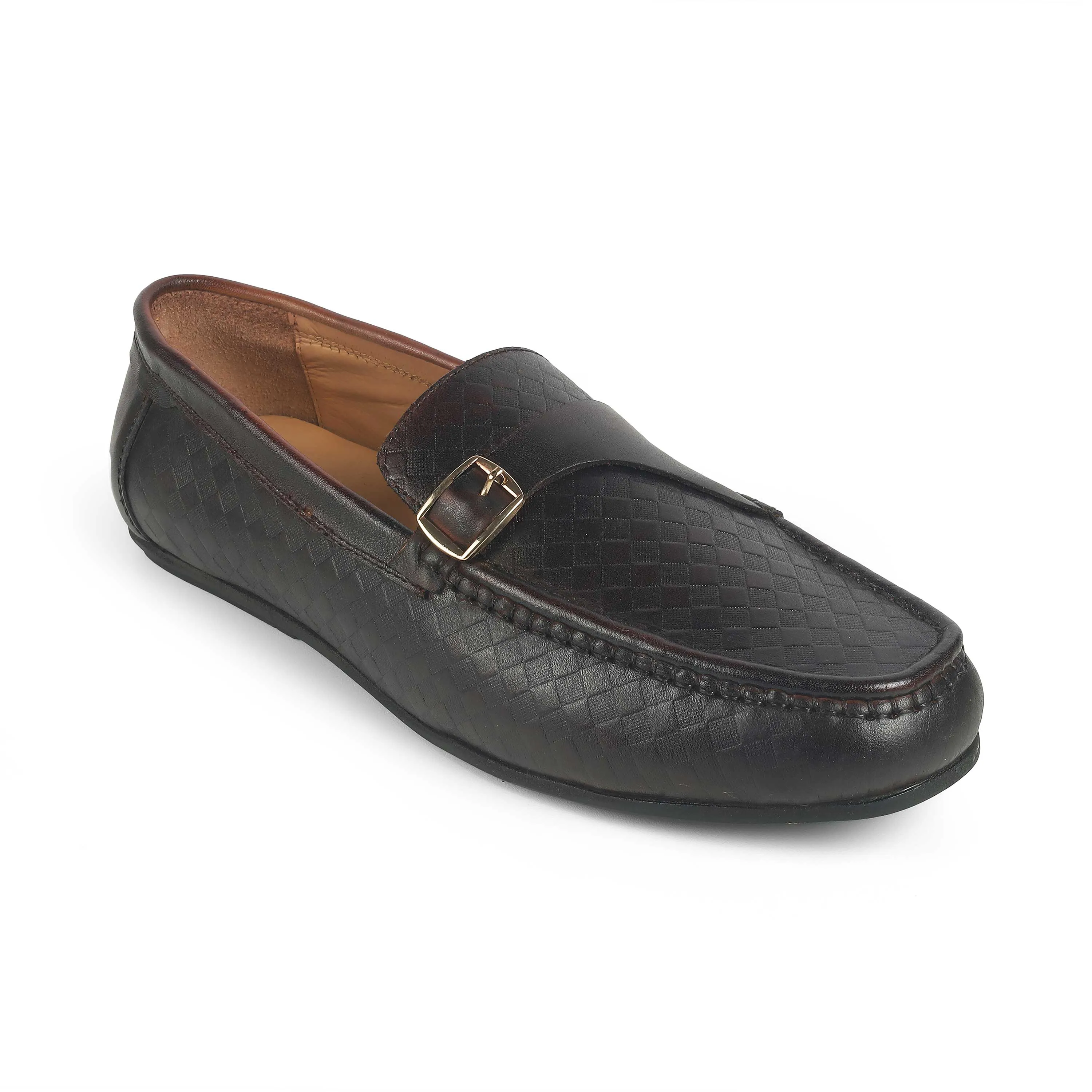 Tresmode Smat Brown Men's Leather Single Monk Shoes