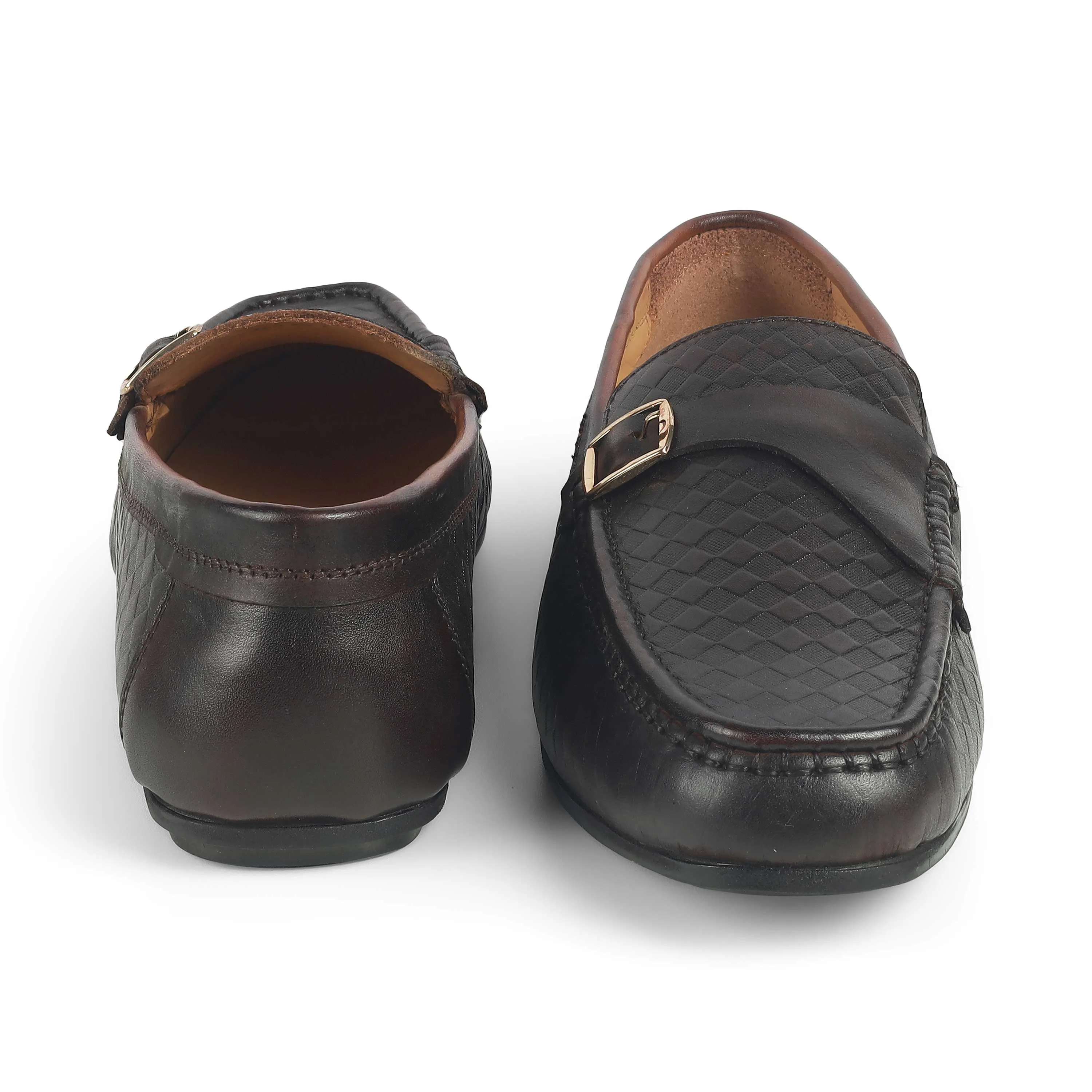 Tresmode Smat Brown Men's Leather Single Monk Shoes