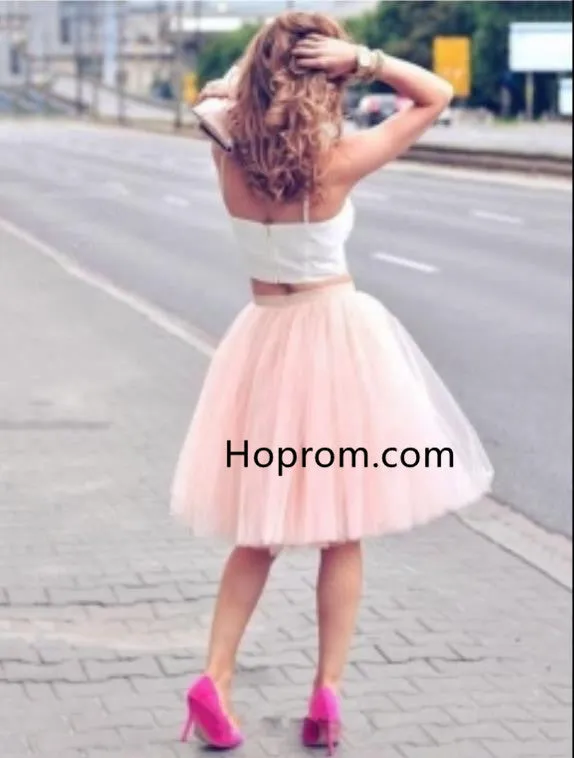 Tulle Short Homecoming Dress, Pink Two Pieces Homecoming Dress