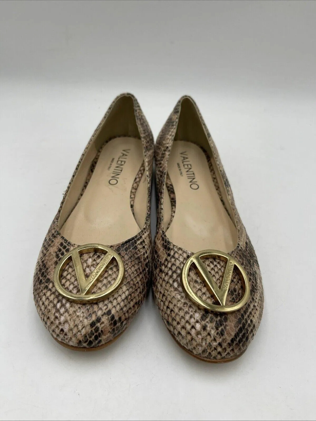 Valentino By MARIO Snake Print Leather VLOGO Ballerina Flats Women's Size 7 - Very Good
