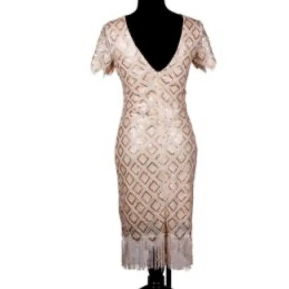 Verty Gold Silver Sequins VintageInspired Dimond Shape Fringe Flapper Dress S/M?