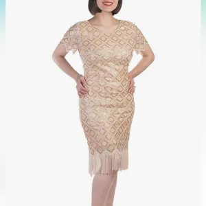 Verty Gold Silver Sequins VintageInspired Dimond Shape Fringe Flapper Dress S/M?