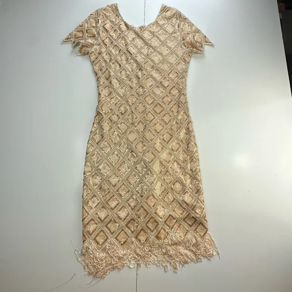 Verty Gold Silver Sequins VintageInspired Dimond Shape Fringe Flapper Dress S/M?