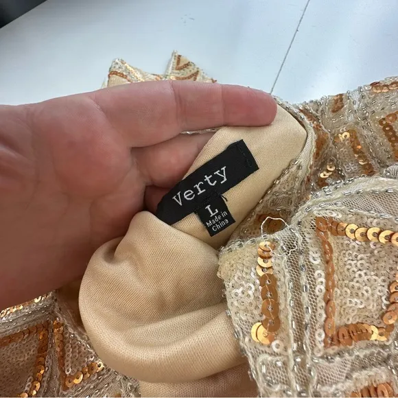 Verty Gold Silver Sequins VintageInspired Dimond Shape Fringe Flapper Dress S/M?
