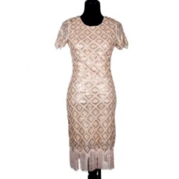 Verty Gold Silver Sequins VintageInspired Dimond Shape Fringe Flapper Dress S/M?